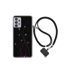 Samsung Galaxy A32 Kılıf Silikon Ipli Boyun Askılı Desenli Line Planet 1736