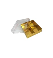 Asetat Kapaklı Karton Kutu 12x12x3 CM 4 Bölmeli Kutu (10 Adet)  Gold