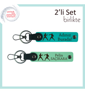 Ringde Zaferle Parlayanlara, Combat Desenli, İsme Özel Yazılı Anahtarlık, Koyu Turkuaz-Açık Yeşil