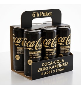 Coke Zero Zero Coca Kola 330 ml Şekersiz Kafeinsiz (6 ADET)