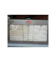 Hobby Sude %60 Bambu %40 Pamuk Aile Bornoz Seti-Krem Bej