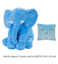 Uyku Arkadaşım Fil 90 Cm  Peluş Fil Yastık Hediyeli (Mavi)