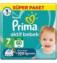 Prima 7 Beden Aktif Bebek Bezi Süper Paket 30x2 60 Adet