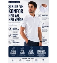 LUXIC CORE Erkek Polo Yaka Beyaz Tişört Likralı Pike Kumaş Slim Fit