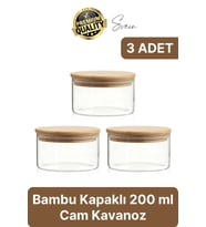 Premium Bambu Kapaklı Hava Geçirmez Sızdırmaz Küçük Cam Kavanoz Şeffaf 200 ml Yulaf Kahve Baharat