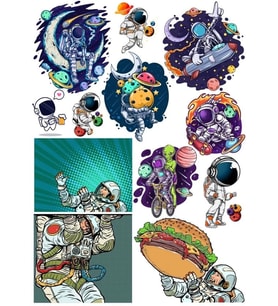 Uzay ve Astronot Retro Sticker Set 13 Parça Telefon, Tablet, Defter, Laptop Sticker