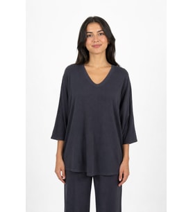 Kadın V Yaka Relaxed Fit Lacivert Bluz