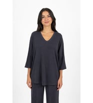 Kadın V Yaka Relaxed Fit Lacivert Bluz