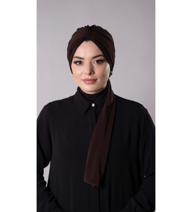 Kahverengi Pratik Hazır Geçmeli Tesettür Bone Sandy Kumaş Atkılı  2204_14