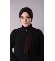 Kahverengi Pratik Hazır Geçmeli Tesettür Bone Sandy Kumaş Atkılı  2204_14
