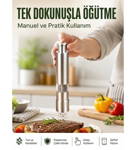 Orta Boy Kararbiber ve Tuz Öğütücü – Kolay Kullanım Şık Tasarım Yeni Nesil
