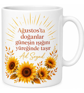 İsimli Ağustos Ayı Doğumlu Kişiye Özel Baskılı Kupa Bardak Hediye