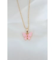 Gold Kaplama Pembe Sedefli Kelebek Kolye - TJ-BKO6440