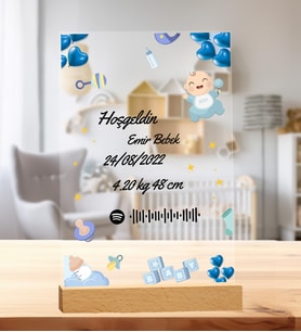 Kişiye Özel Mesajlı Kendin Tasarla Spotify Şarkı Barkodlu Erkek Bebek Doğum Günü Hediyesi Doğum Günü Parti Masa Süsü Fotoğraf Çerçevesi