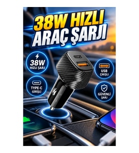 38W Hızlı Şarj Destekli Araç İçi Çakmaklık Şarj Cihazı Type-C ve USB Çıkışlı
