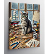 Kanvas Tablo Çalışma Masasında Kedi