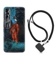 Tecno Spark 6 6 Go 8C 8 Pro 7 7 Pro Kılıf Boyun Askılı Silikon Astronot Smoke 1769