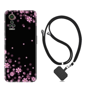 General Mobile GM 21 Pro GM 22 Pro Plus Kılıf Boyun Askılı Silikon Black flowers 1391