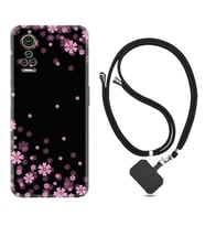 General Mobile GM 21 Pro GM 22 Pro Plus Kılıf Boyun Askılı Silikon Black flowers 1391