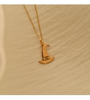 Kişiye Özel 925 Ayar Gümüş Cadılar Bayramı Temalı Cadı Şapkası Kolye (Gold)