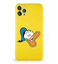 Apple iPhone 11 Pro Max Soft Premier Kapak Donald Duck-E Tasarımlı Silikon Kılıf - Sarı (Şeffaf)