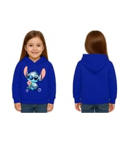 Unisex Stitch Baskılı Çocuk Swaetshirt Baskılı Kapüşonlu 3 İplik Şardonlu (SAKS MAVI)