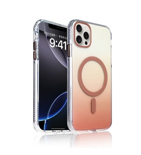 Apple iPhone 15 Pro Max Uyumlu Kılıf M-safe Şarj Özellikli Transparan Renk Geçişli Zore Toros Kapak (Rose Gold Altın)