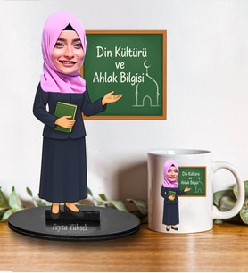 Kişiye Özel Din Öğretmeni Tasarımlı Karikatür Biblo Ve Kupa Hediye Seti 290