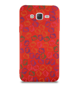 Samsung Galaxy J7 Core Uyumlu Lansman Kılıf Hello Kitty Tasarımlı İçi Kadife Kapak-Kırmızı (Şeffaf)