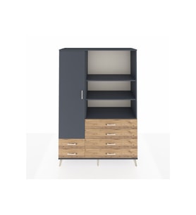 Hyperion Dolap 7 Raflı 6 Çekmeceli Tek Kapaklı  132x44x195 Antrasit-Antrasit/Çam