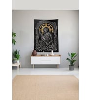 Siyah Şövalye Desenli Leke Tutmaz Kadife Kumaş Duvar Örtüsü Duvar Halısı Tapestry, 100 x 140