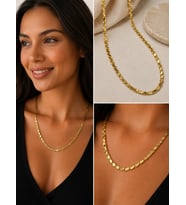 Premium Gold Renk Parlak ve Şık Pullu Arpa 316l Çelik Zincir Kadın Kolye (60cm)