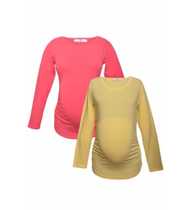 LuvmaBelly MYRA2309_2305 Hamile tshirt seti (Pembe - Sarı)