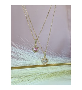 Pembe Zirkon Taşlı Kalp Çelik Kolye (Standart)