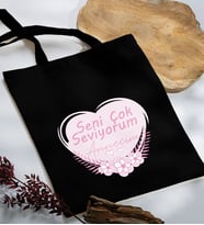 BK Gift Anneler Günü Tasarımlı Siyah Kumaş Bez Çanta, Baskılı Omuz Çantası, Alışveriş Çantası, Anneler Günü Hediyesi, Anneye Hediye-1