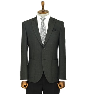 Kendinden Desenli Slim Fit Sivri Yaka Antrasit Erkek Ceket - Wessi (Füme)