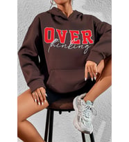Unisex Over Thinking Baskılı Sweatshirt (Kahverengi)