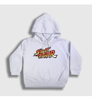 Presmono Unisex Çocuk Beyaz Logo Oyun Street Fighter Kapüşonlu Sweatshirt 324087tt (Beyaz)