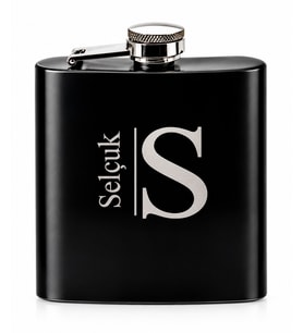 Kişiye Özel İsimli ve Harfli Siyah Renkli Paslanmaz Çelik Matara / 6 OZ