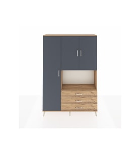 Arges Dolap 6 Raflı 3 Çekmeceli 3 Kapaklı 132x30x195 Çam-Antrasit/Çam
