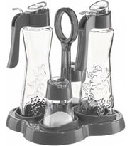 Modern Tasarımlı Cam Yağlık Sirkelik Tuzluk Seti Standlı – Şık ve Pratik 4 Parça Masa Üstü Baharatlık