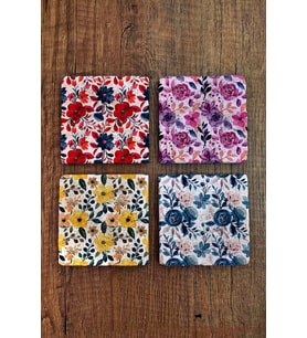 Doğal Taş Bardak Altlığı 4'lü Set - Çiçek Desenli Bardak Altlığı - Stone Coasters