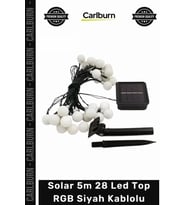 #Solar Bahçe Aydınlatma Güneş Enerjili Dekoratif Dış Mekan Solar 5m 28 Led Top RGB Siyah Kablolu