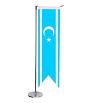 Masa Üstü Kırlangıç Kerkük Türkmeneli Bayrağı + Krom L Direk Masa Bayrak Seti