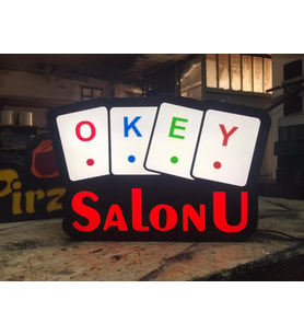 Okey Salonu Yazılı Tabela 3D Led Neon Etkili Işıklı Tabela 30X45 CM Tek Taraflı