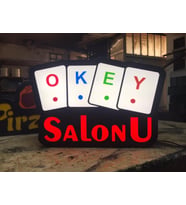 Okey Salonu Yazılı Tabela 3D Led Neon Etkili Işıklı Tabela 30X45 CM Tek Taraflı