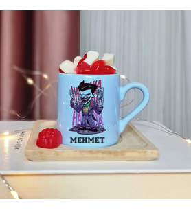 Joker Tasarımlı Kişiye Özel Mavi Türk Kahvesi Fincan