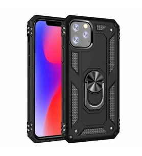 Apple iPhone 11 Pro Uyumlu Kılıf Standlı Manyetik Yüzüklü Military Magnetic Ring Polycarbonate and TPU Case (Siyah)