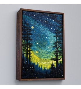 Çerçeveli Vincent van Gogh Tarzı Yıldızlı Gece Tablosu (Altın)