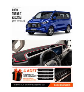 FORD TRANSİT CUSTOM (2025-SONRASI) Uyumlu Torpido Örtüsü Torpido Kılıfı - Siyah Kırmızı